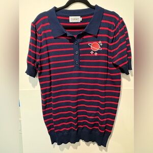 NWOT OXKNIT Navy and Red Striped Polo Shirt